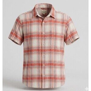 Mutual Weave Men XL Linen Plaid Button Down Shirt Short Sleeve Casual resort